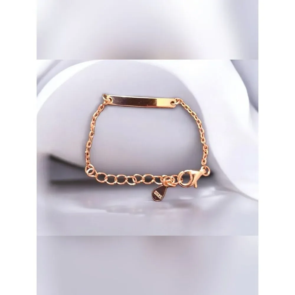S925 Rose Gold Childs Sleek Bar Bracelet New In Box